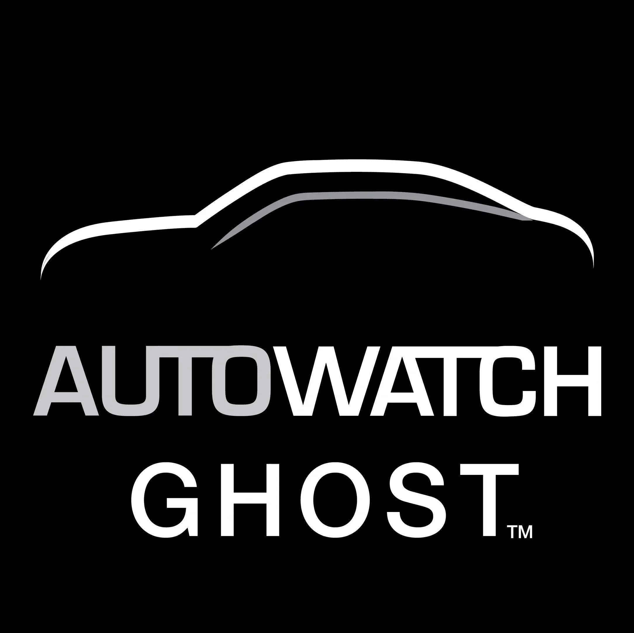 Autowatch Ghost logo with car silhouette on a black background